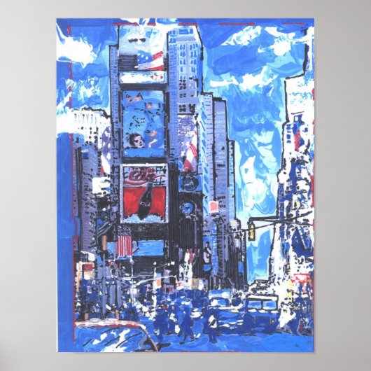 blauwe en zwarte waterverf tijden vierkant nyc poster (Voorkant)