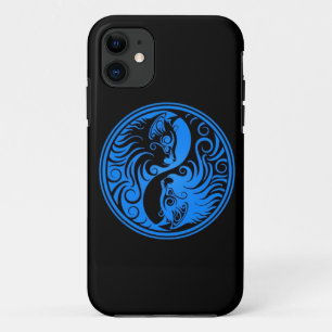 Blauwe en zwarte Yin Yang Cats iPhone 11 Hoesje