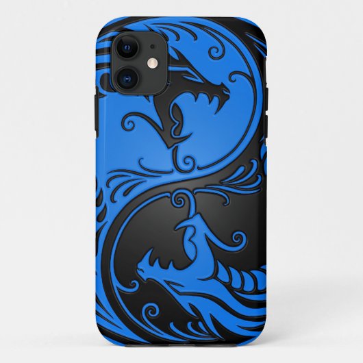 Blauwe en Zwarte Yin Yang Draken Case-Mate iPhone Case (Achterkant)