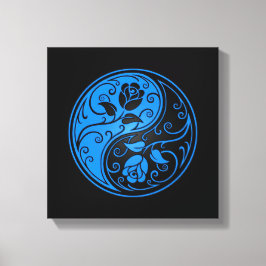 Blauwe en zwarte Yin Yang Rozen Canvas Afdruk