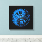 Blauwe en zwarte Yin Yang Rozen Canvas Afdruk (Insitu (Houten vloer))