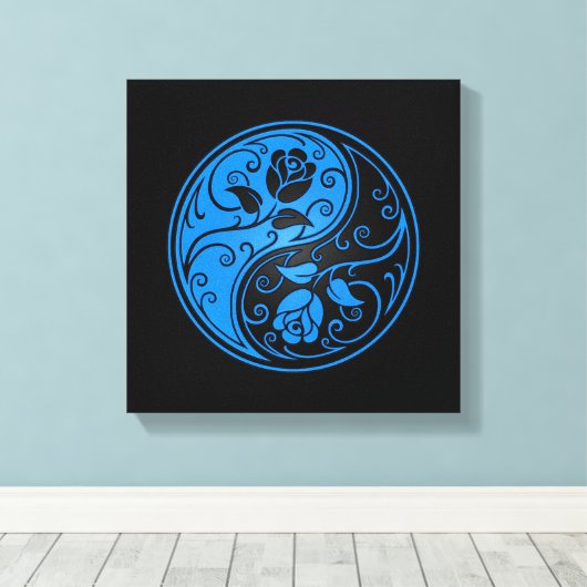 Blauwe en zwarte Yin Yang Rozen Canvas Afdruk (Insitu (Houten vloer))
