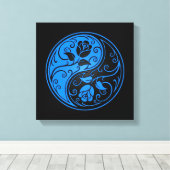 Blauwe en zwarte Yin Yang Rozen Canvas Afdruk (Insitu (Houten vloer))