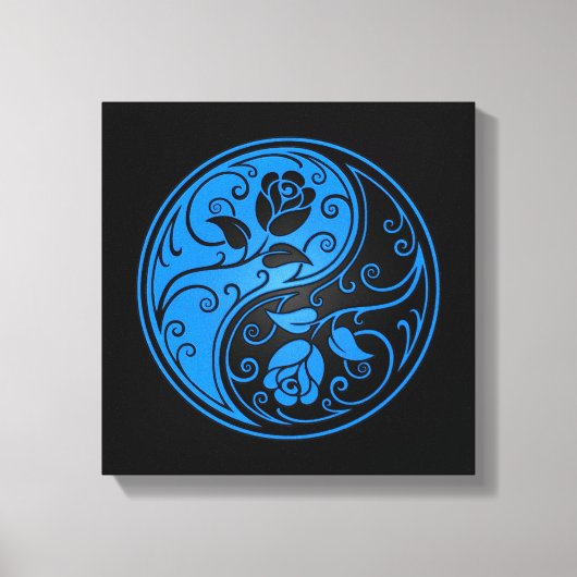 Blauwe en zwarte Yin Yang Rozen Canvas Afdruk (Voorkant)