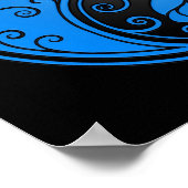 Blauwe en zwarte Yin Yang Rozen Poster (Hoek)