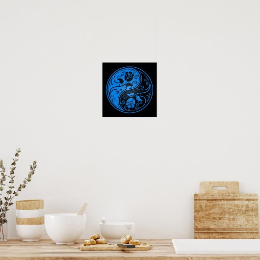 Blauwe en zwarte Yin Yang Rozen Poster (Keuken)