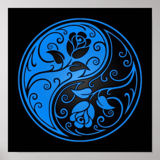 Blauwe en zwarte Yin Yang Rozen Poster (Voorkant)