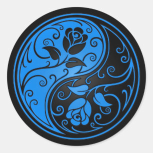Blauwe en zwarte Yin Yang Rozen Ronde Sticker