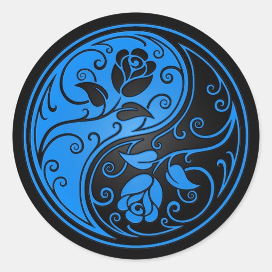 Blauwe en zwarte Yin Yang Rozen Ronde Sticker (Voorkant)