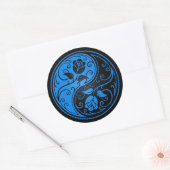 Blauwe en zwarte Yin Yang Rozen Ronde Sticker (Envelop)