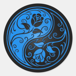 Blauwe en zwarte Yin Yang Rozen Ronde Sticker