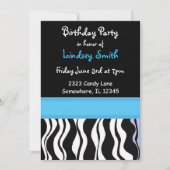 Blauwe en zwarte zebra Afdrukdag uitnodiging (Voorkant)