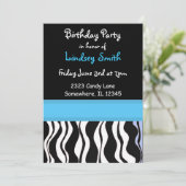 Blauwe en zwarte zebra Afdrukdag uitnodiging (Staand voorkant)