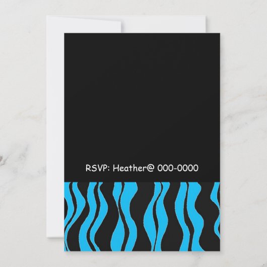 Blauwe en zwarte zebra Afdrukdag uitnodiging (Achterkant)