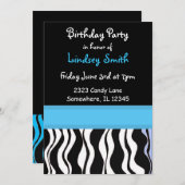 Blauwe en zwarte zebra Afdrukdag uitnodiging (Voorkant / Achterkant)