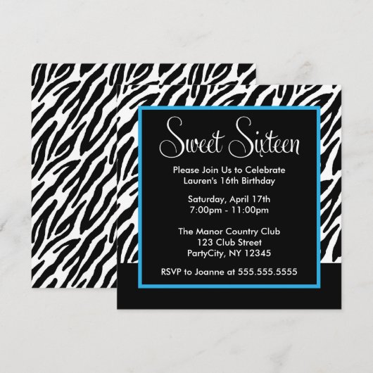 Blauwe en zwarte zebra afdrukken kaart (Voorkant / Achterkant)