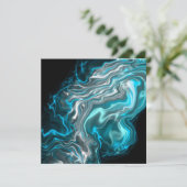 Blauwe en zwarte zilverkleurige Satin Digital Art Bedankkaart (Staand voorkant)