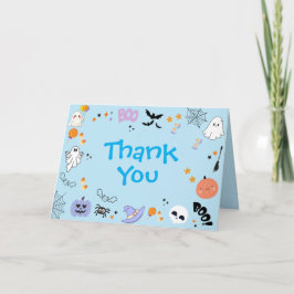 Blauwe enge een schattige spook Halloween 1e verja Bedankkaart