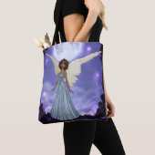 Blauwe engel drukt over de canvas tas af (Dichtbij)