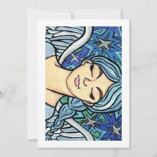 Blauwe engel met gesloten ogen Kerstkaart (Voorkant)