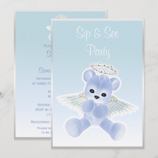 Blauwe Engel Teddybeer Sip & See Kaart (Voorkant / Achterkant)