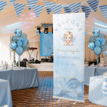Blauwe engel thema doop welkomstbanner