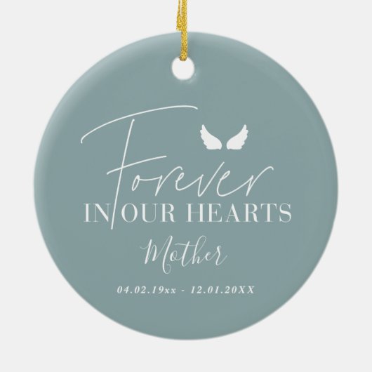 Blauwe engel vleugels Memorial kerstboom Keramisch Ornament (Achterkant)