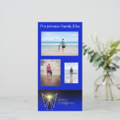 Blauwe Engel Vrolijk Kerstfeest 3 Foto Feestdagenkaart (Staand voorkant)