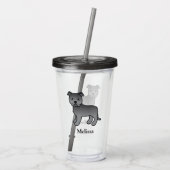 Blauwe Engelse Staffie Mopshond & Naam Acryl Drinkbeker (Achterkant)