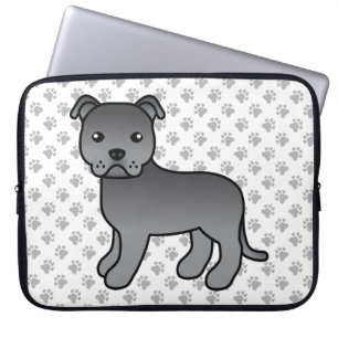 Blauwe Engelse Staffie Schattige Cartoon Hond & Po Laptop Sleeve