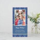 Blauwe enige foto Argyle Feestdagenkaart (Staand voorkant)