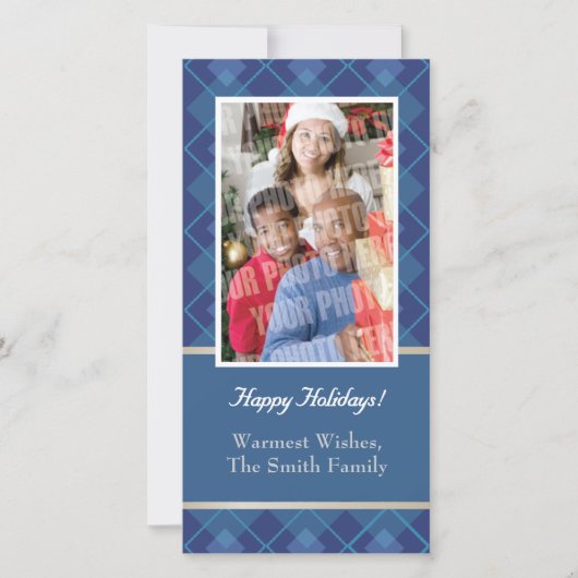 Blauwe enige foto Argyle Feestdagenkaart (Voorkant)