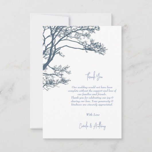 Blauwe Enkele Boom Boho Bruiloft Bedankkaart (Voorkant)