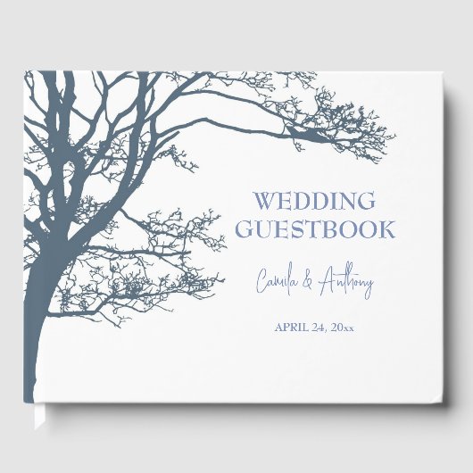 Blauwe Enkele Boom Boho Bruiloft Gastenboek (Voorkant)