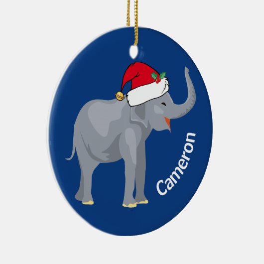 Blauwe eolifant met kerst in monogram keramisch ornament (Rechts)