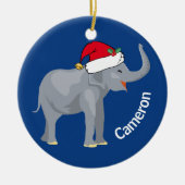 Blauwe eolifant met kerst in monogram keramisch ornament (Voorkant)