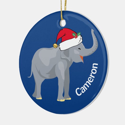 Blauwe eolifant met kerst in monogram keramisch ornament (Links)