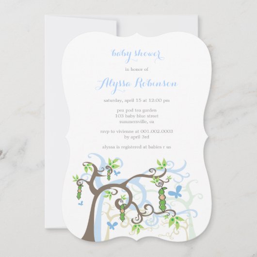 Blauwe erwt in de uitnodiging tot het Baby shower  (Voorkant)