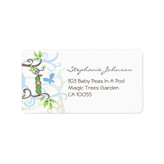 Blauwe erwt in een pod boy Baby shower Adresetiket Etiket (Voorkant)
