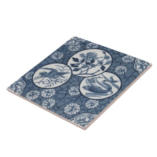 Blauwe esthetische Japanse kraan Tegeltje (Zijkant)