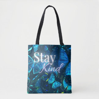 Blauwe esthetische korte inspirerende quote blijf  tote bag