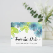 Blauwe etherbloemen bruiloft Sparen de Datum Briefkaart (Staand voorkant)