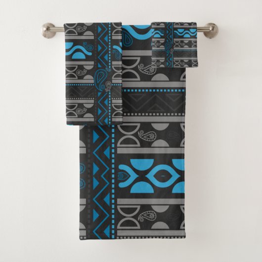 blauwe etnische aztec bad handdoek (Insitu)