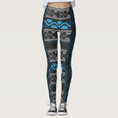 Blauwe etnische aztec leggings (Voorkant)
