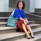 Blauwe etnische aztec tote bag