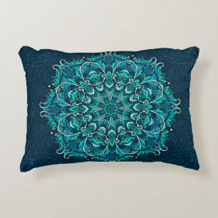 Blauwe etnische mandala. Rasterkopie Accent Kussen