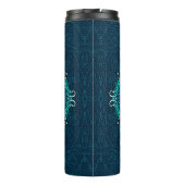 Blauwe etnische mandala. Rasterkopie Thermosbeker (Achterkant)