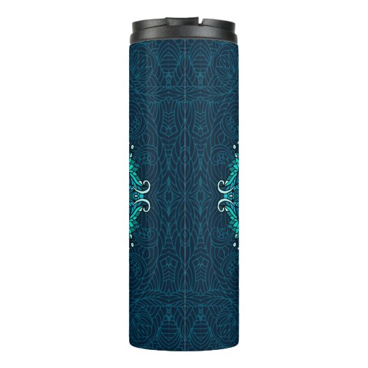 Blauwe etnische mandala. Rasterkopie Thermosbeker (Achterkant)