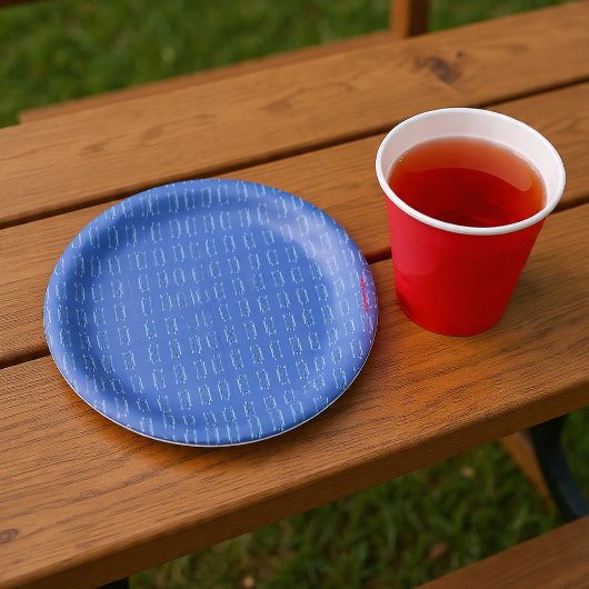 blauwe etsen papieren bordje