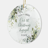 Blauwe eucalyptus foto voor eerste kerstmis keramisch ornament (Links)